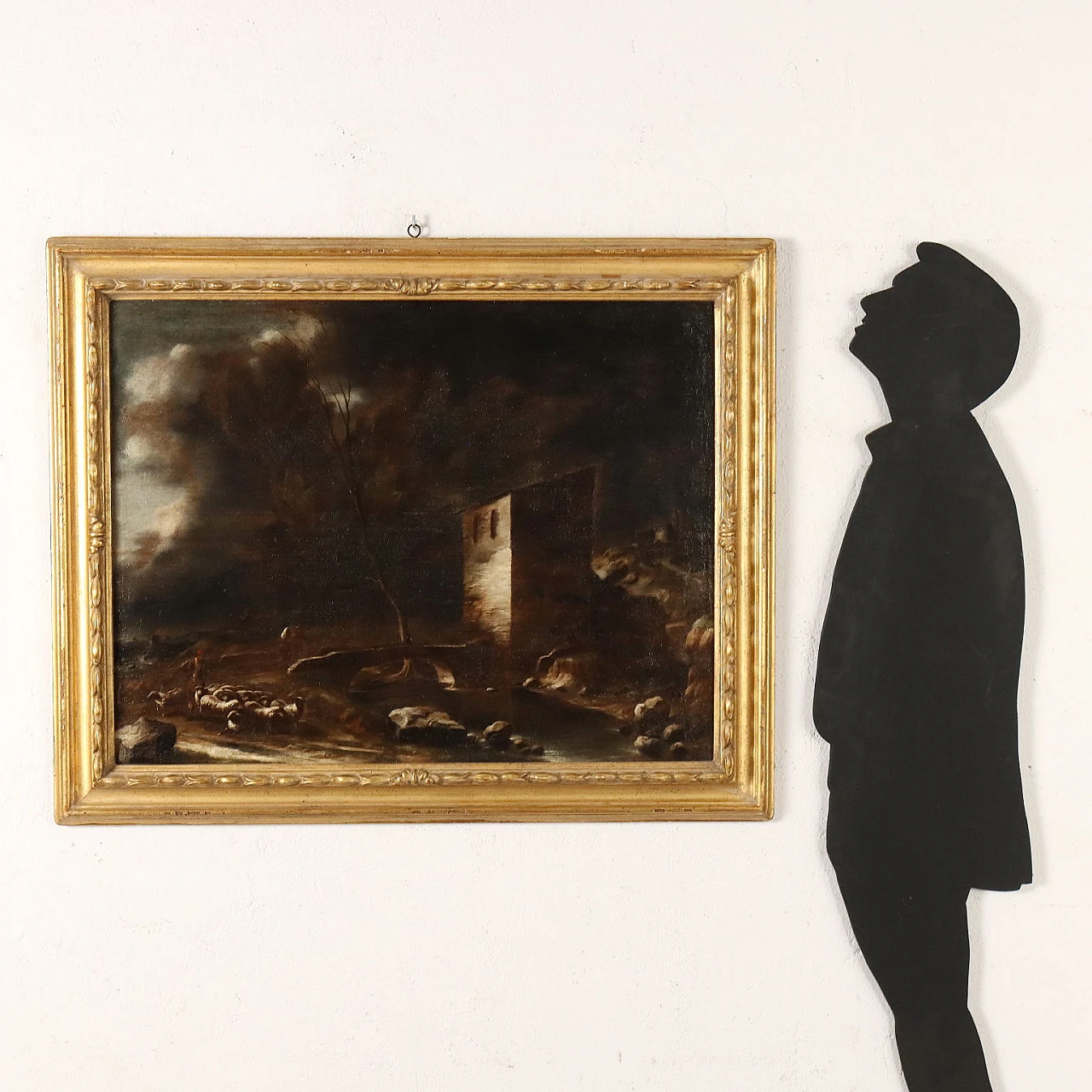 Paesaggio con edificio e pastore, olio su tela, '800 2