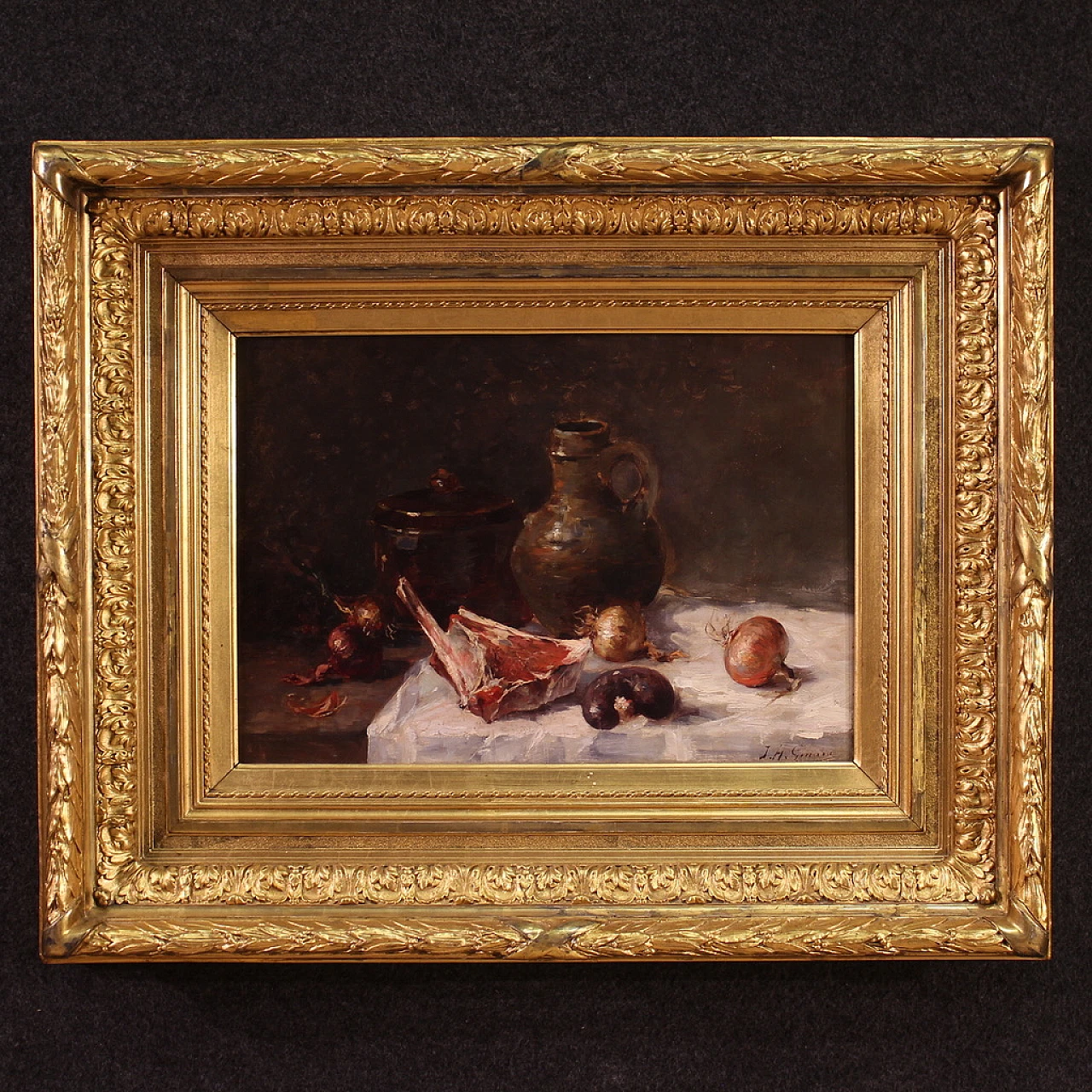 Peinture Huile Nature Morte XXe – Toile Avec Cadre, Restauration Ancienne