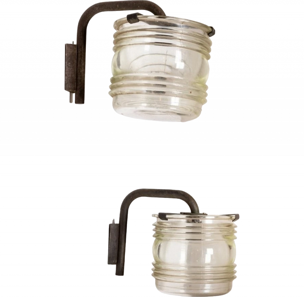 Wall Lights in Burnished Brass, Cylindrical Fresnel Glass by Tito Agnoli for Oluce, 1960s, Set of 2 5