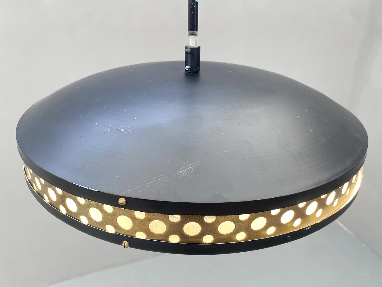 Lampada a sospensione in metallo e ottone dell'era spaziale di LUDIB Bratislava, anni '70, Cz 6