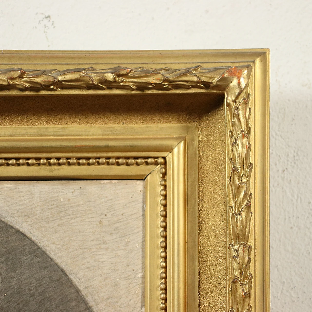 Cornice dorata Impero con ritratto di dama a carboncino, '800 4