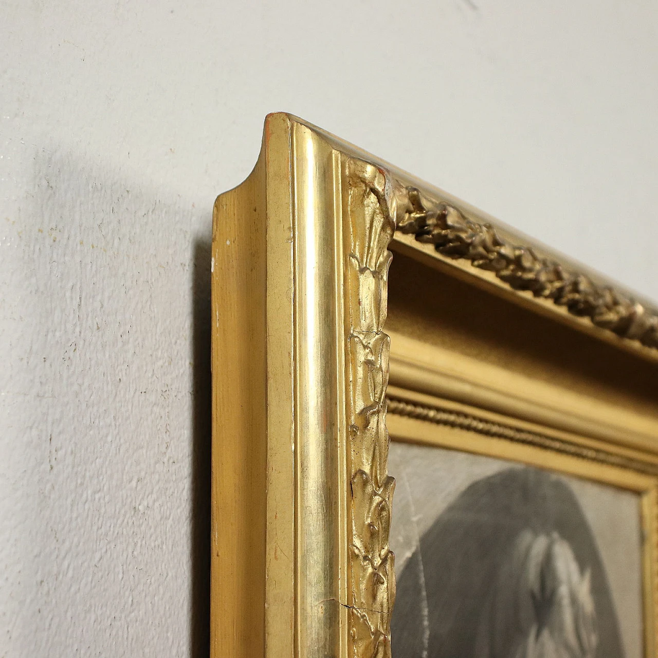 Cornice dorata Impero con ritratto di dama a carboncino, '800 7