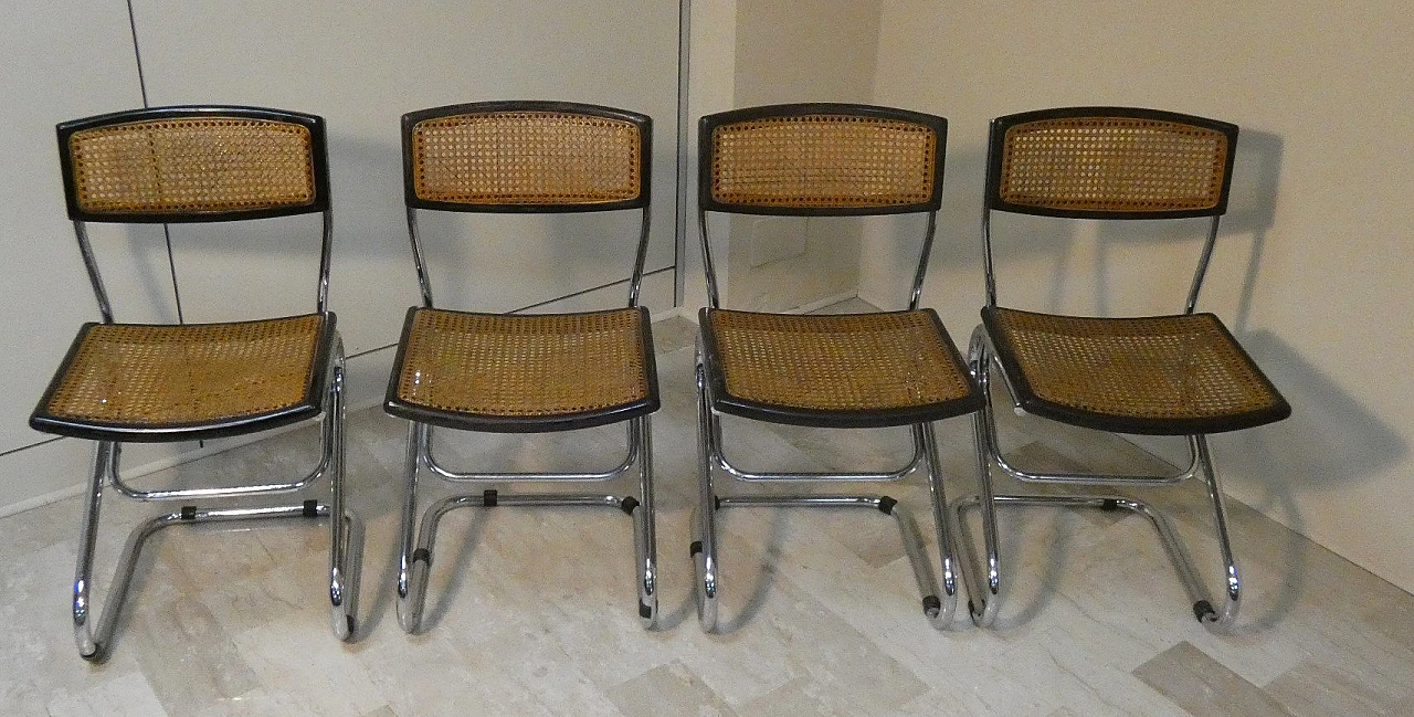 4 Sedie in paglia e acciaio di Vienna, anni '70 1