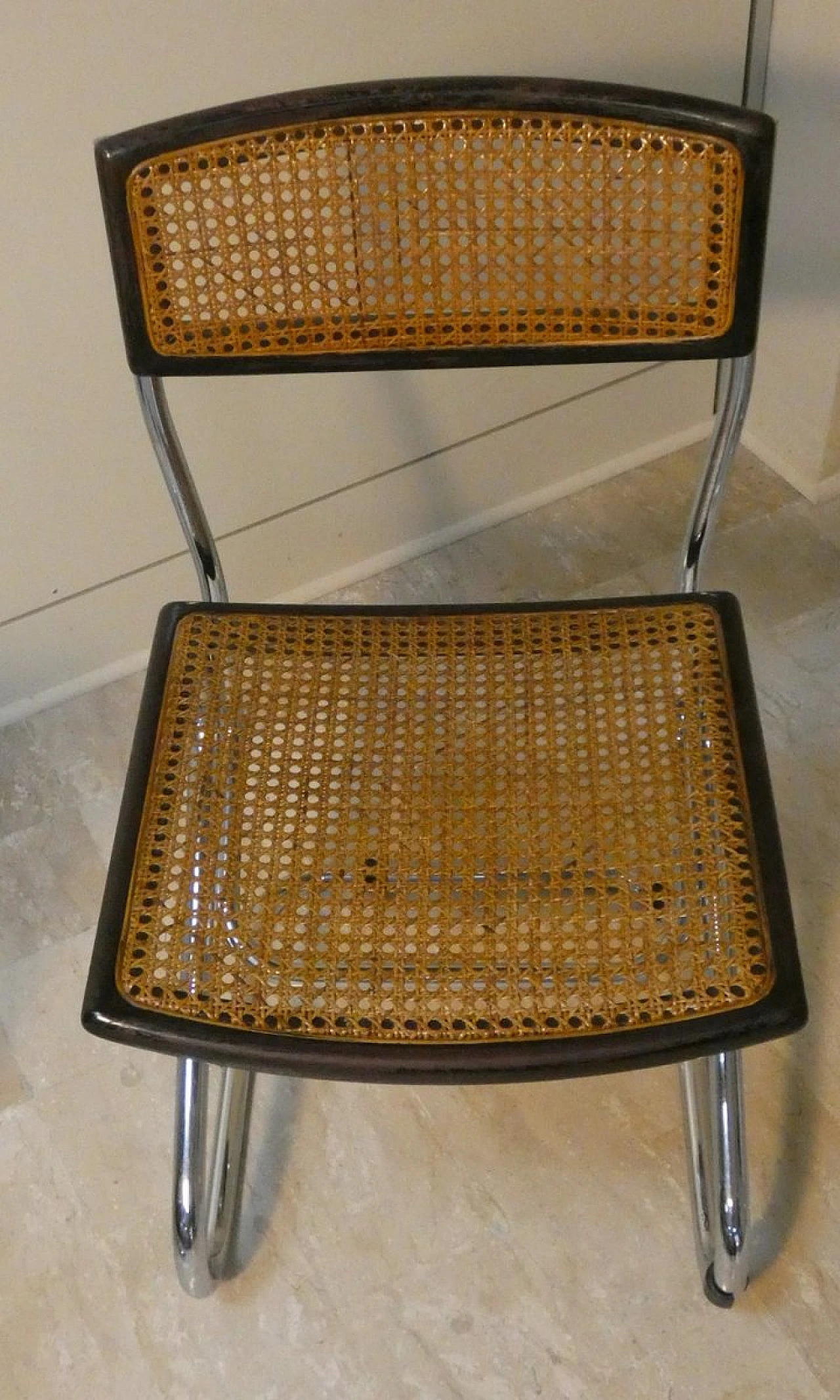 4 Sedie in paglia e acciaio di Vienna, anni '70 14