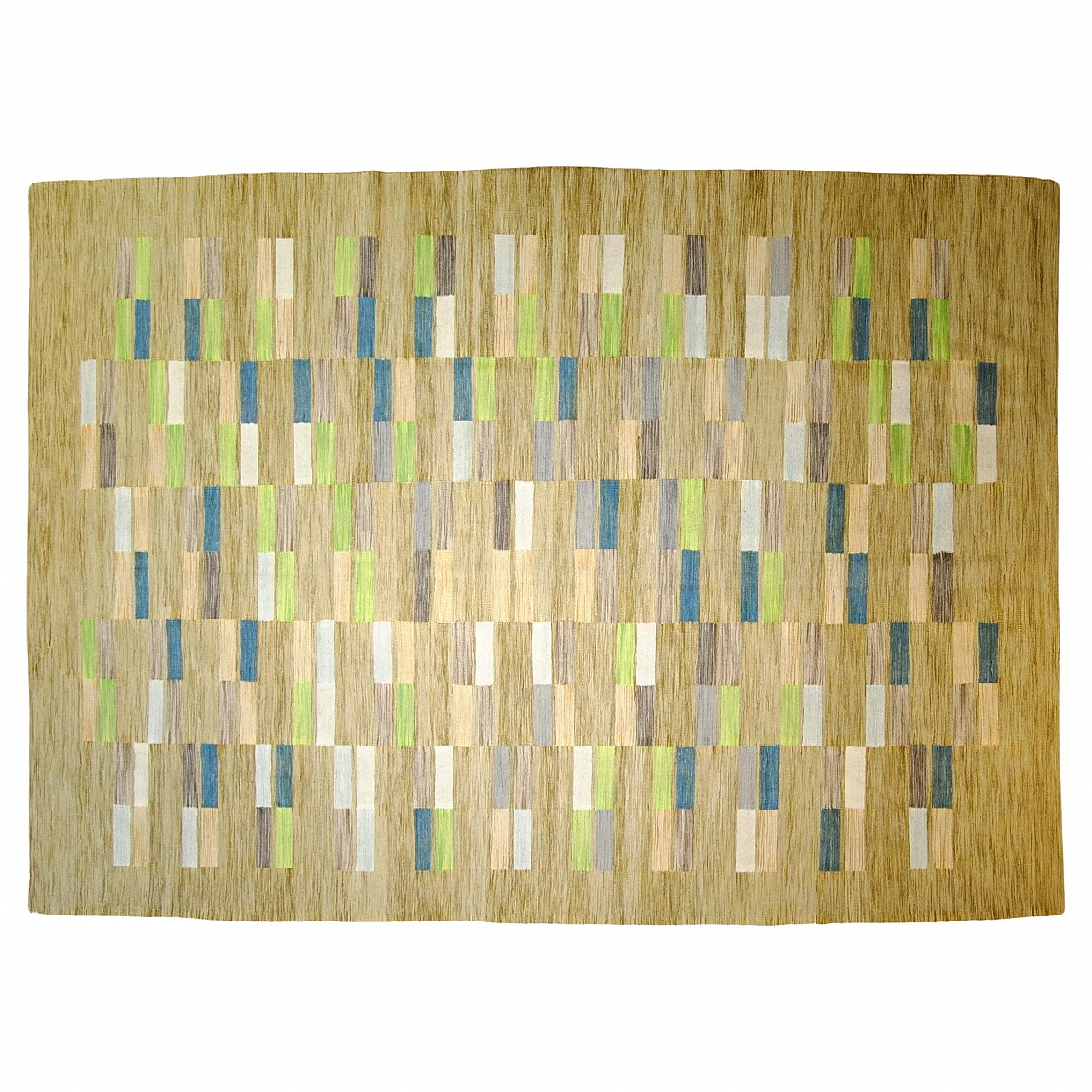 Woven flatweave rug style begie blue green, 1970s 1