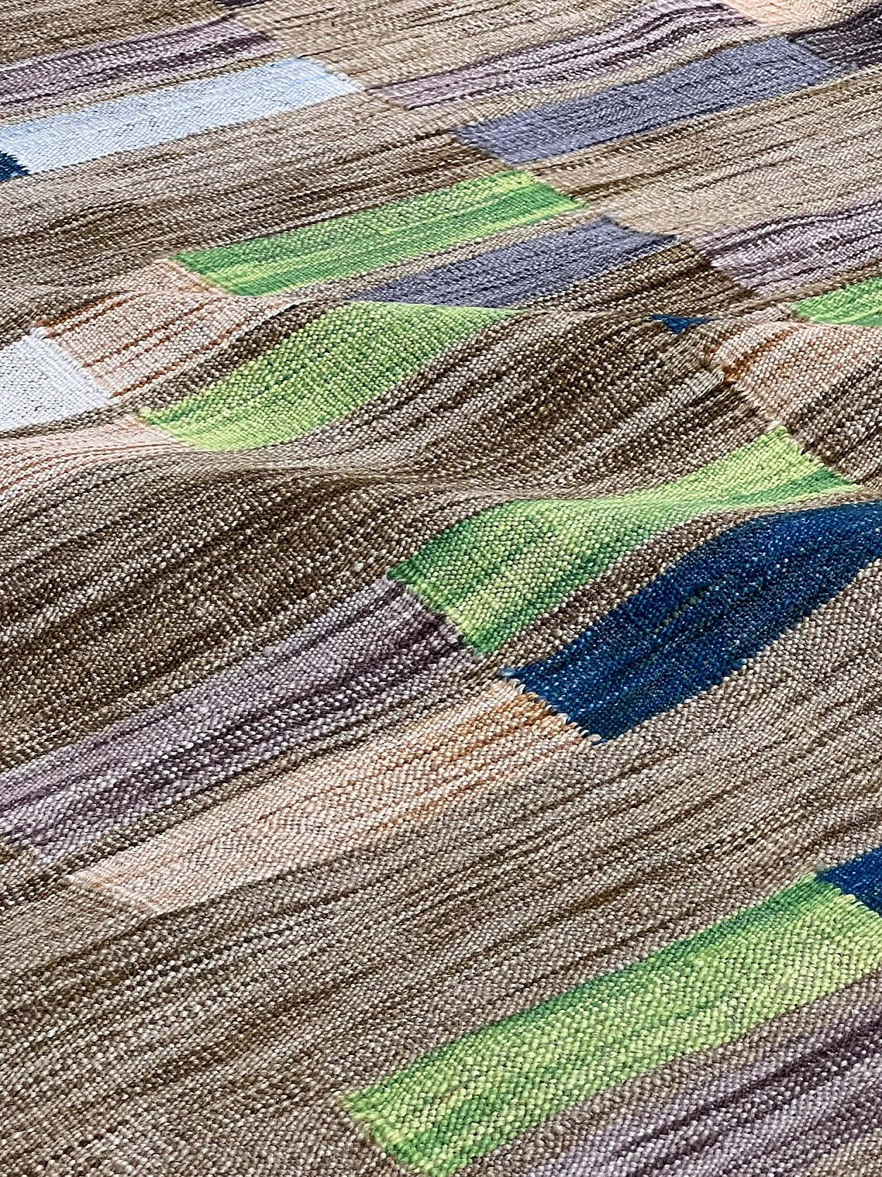 Woven flatweave rug style begie blue green, 1970s 6