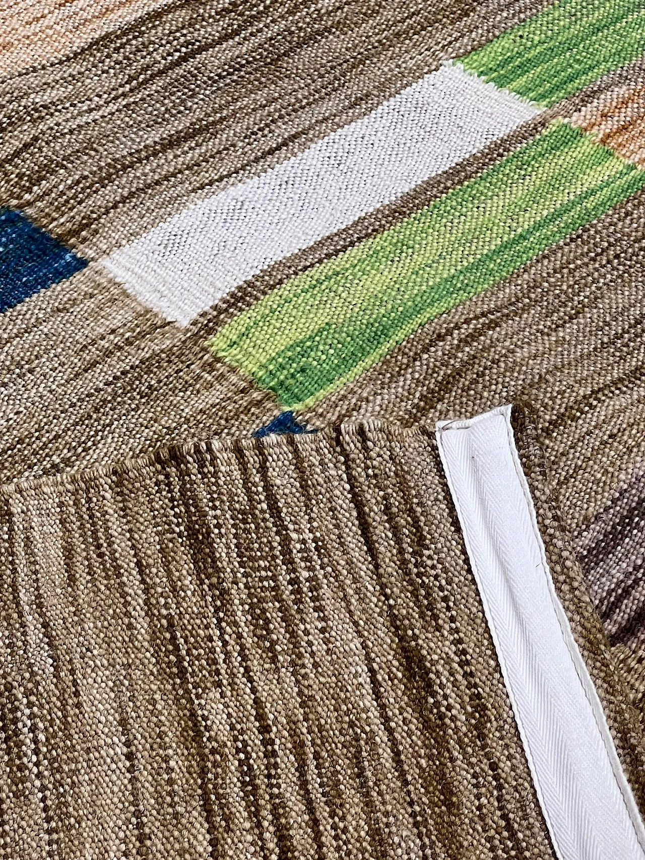 Woven flatweave rug style begie blue green, 1970s 7