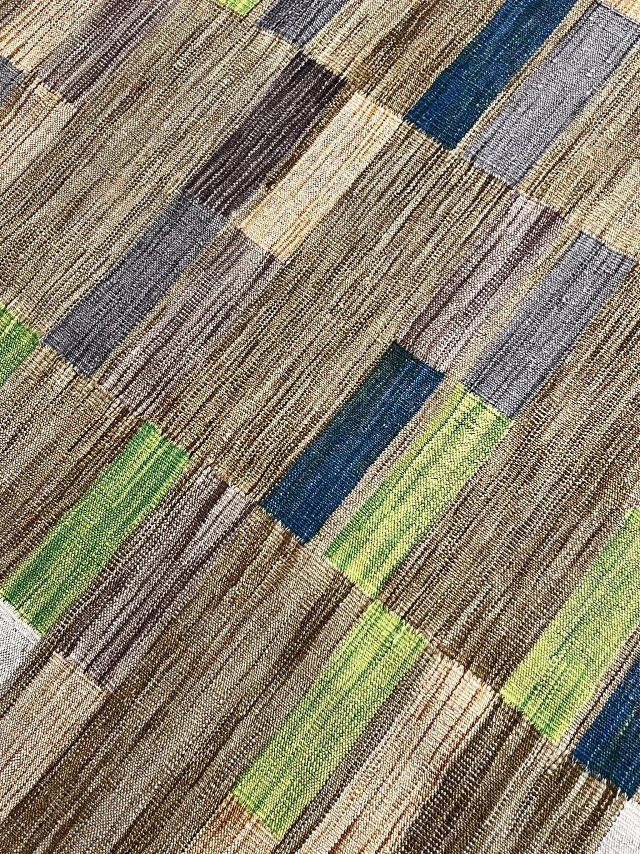 Woven flatweave rug style begie blue green, 1970s 8