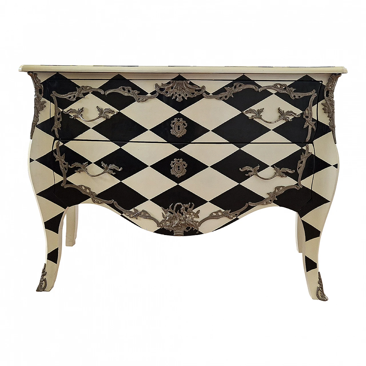 Cassettone in stile Barocco bianco e nero, anni '80 1