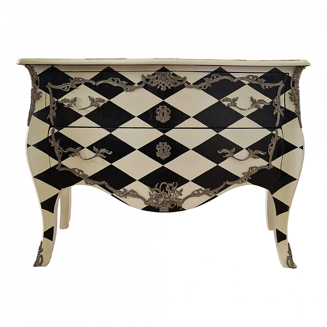 Cassettone in stile Barocco bianco e nero, anni '80 2