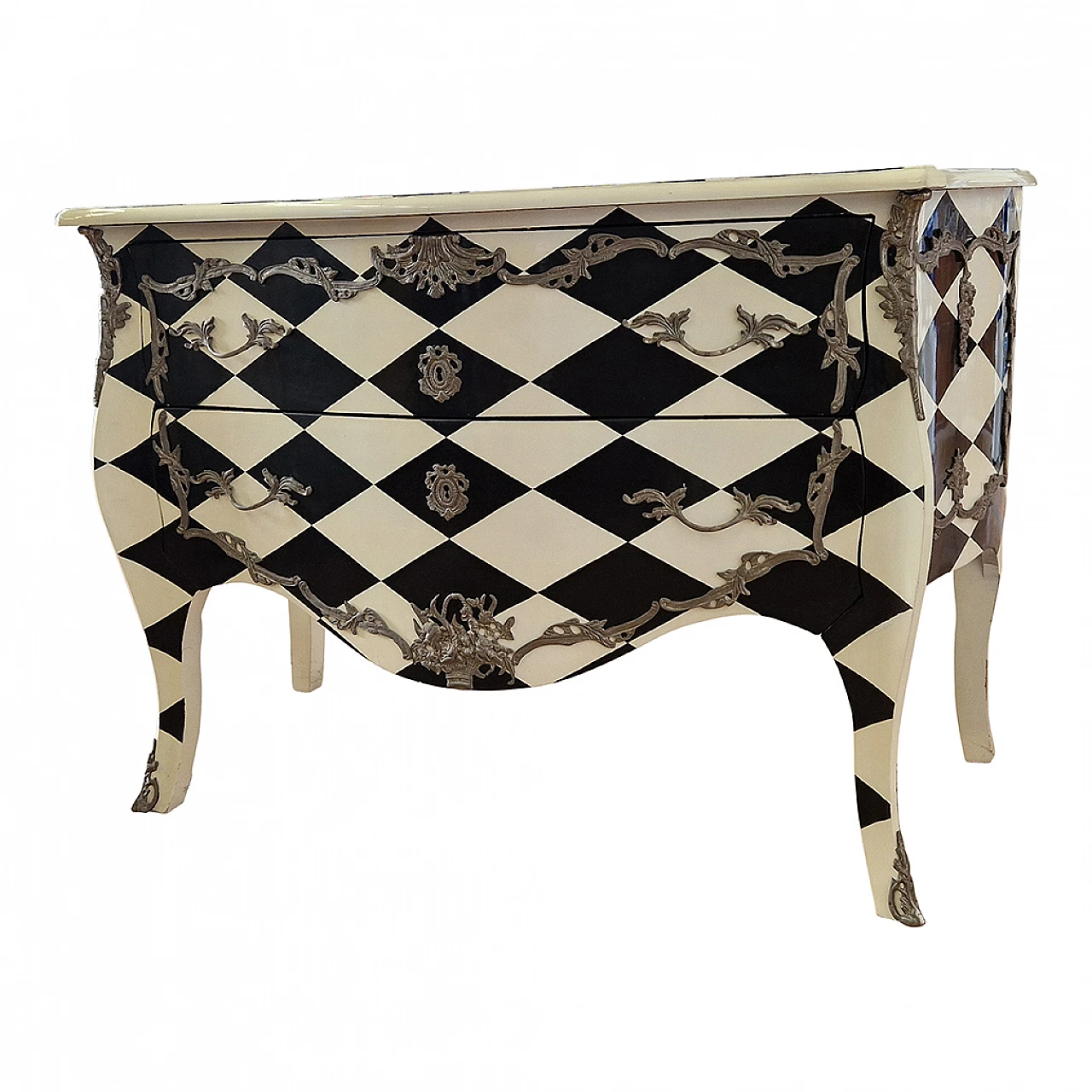 Cassettone in stile Barocco bianco e nero, anni '80 3