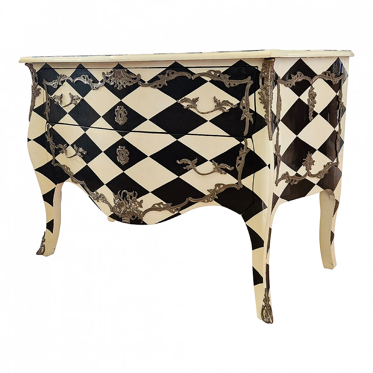 Cassettone in stile Barocco bianco e nero, anni '80 4