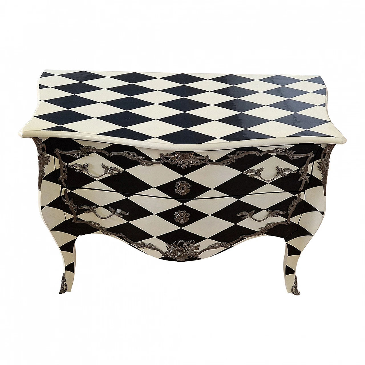 Cassettone in stile Barocco bianco e nero, anni '80 7