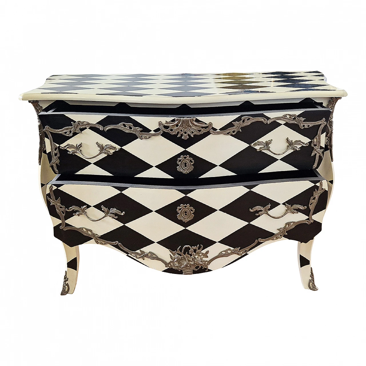 Cassettone in stile Barocco bianco e nero, anni '80 8