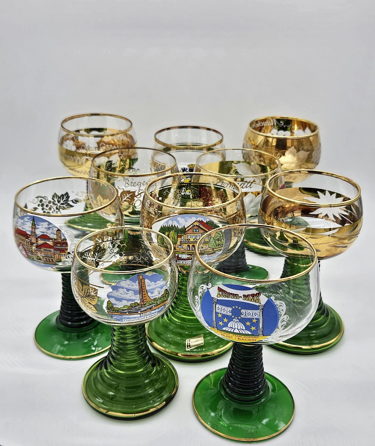 Large Decorated and Colored Glass Glasses, Germany, 1960s, Set of 10 1