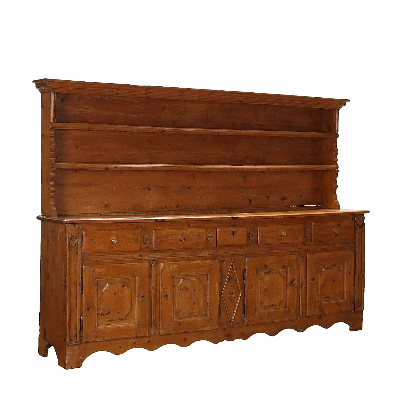 Double-bodied pine sideboard with doors, 5 drawers and risers 1
