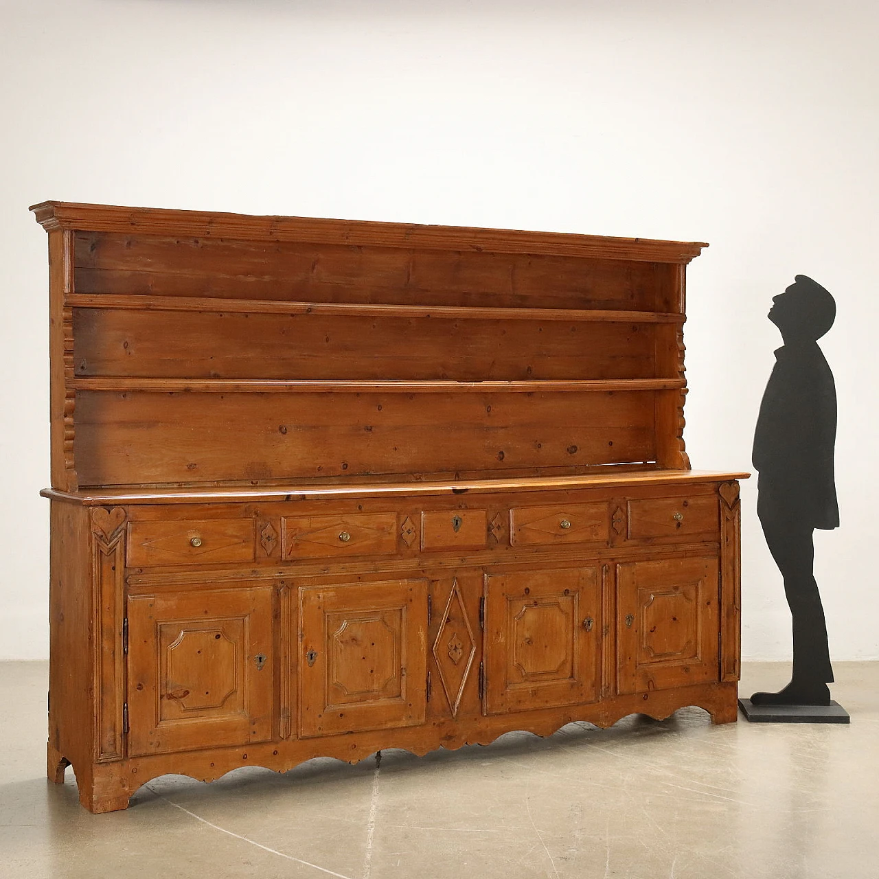 Double-bodied pine sideboard with doors, 5 drawers and risers 2