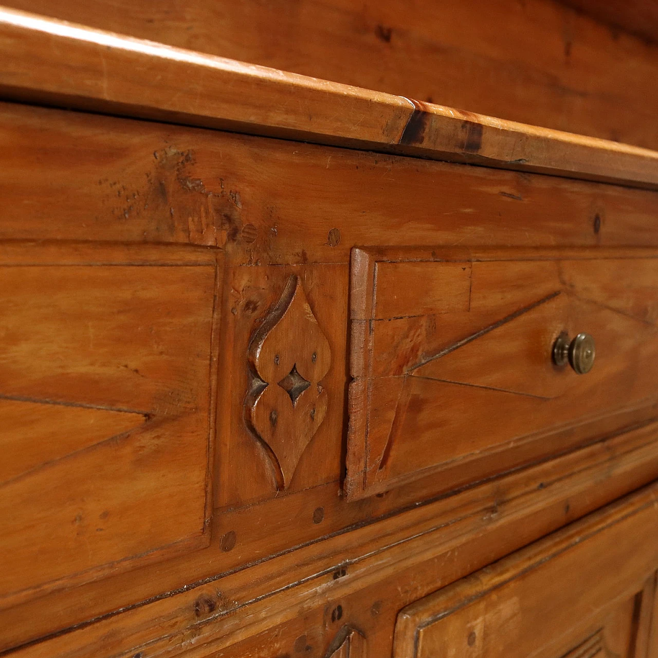 Double-bodied pine sideboard with doors, 5 drawers and risers 4