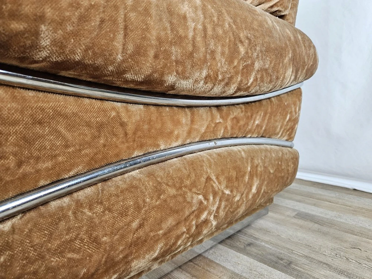 Armchair in fabric and steel with wooden feet, 1970 14