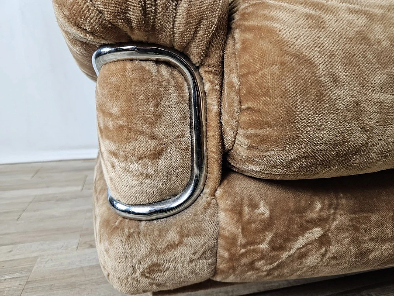 Armchair in fabric and steel with wooden feet, 1970 15