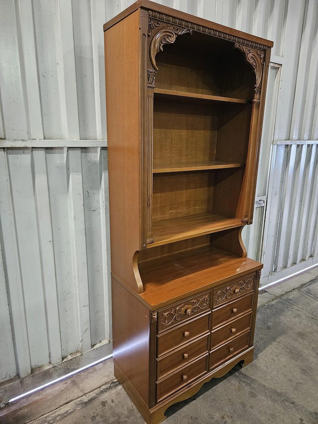 Italian carved wooden sideboard with drawers, 1980 2