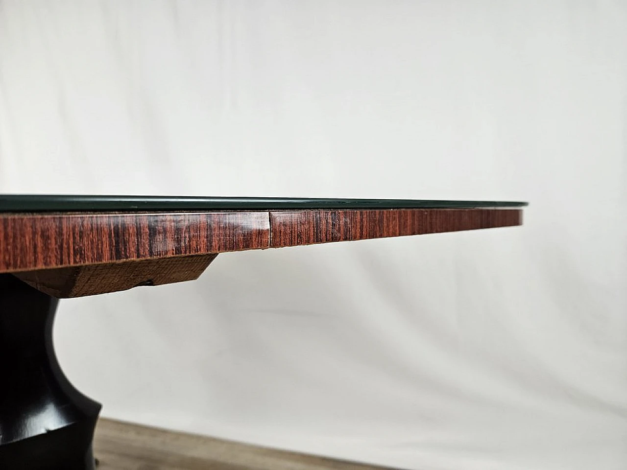 Tavolo da pranzo Mid-Century con ripiano in vetro verde, anni '50 15