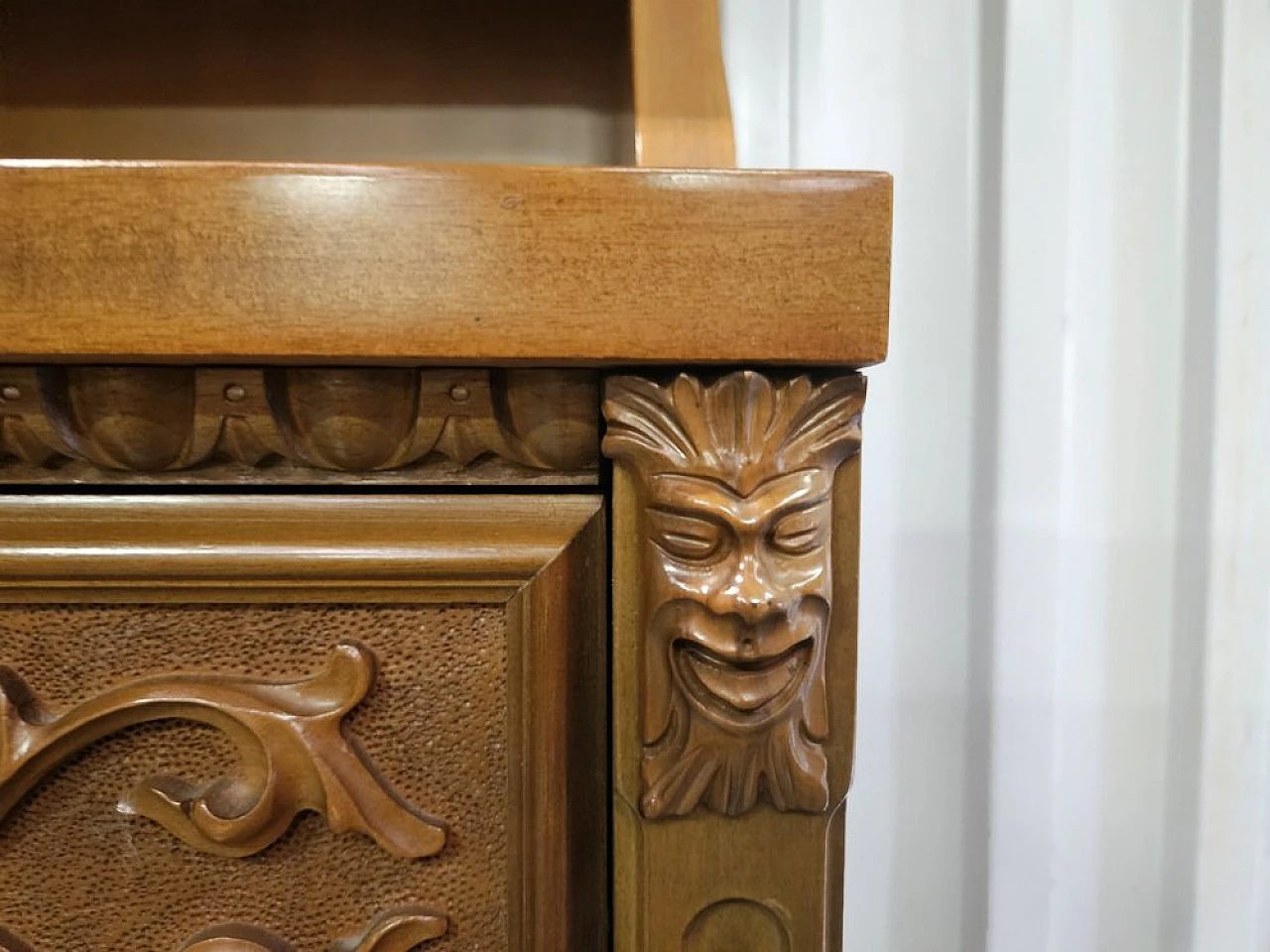 Italian carved wooden sideboard with drawers, 1980 15