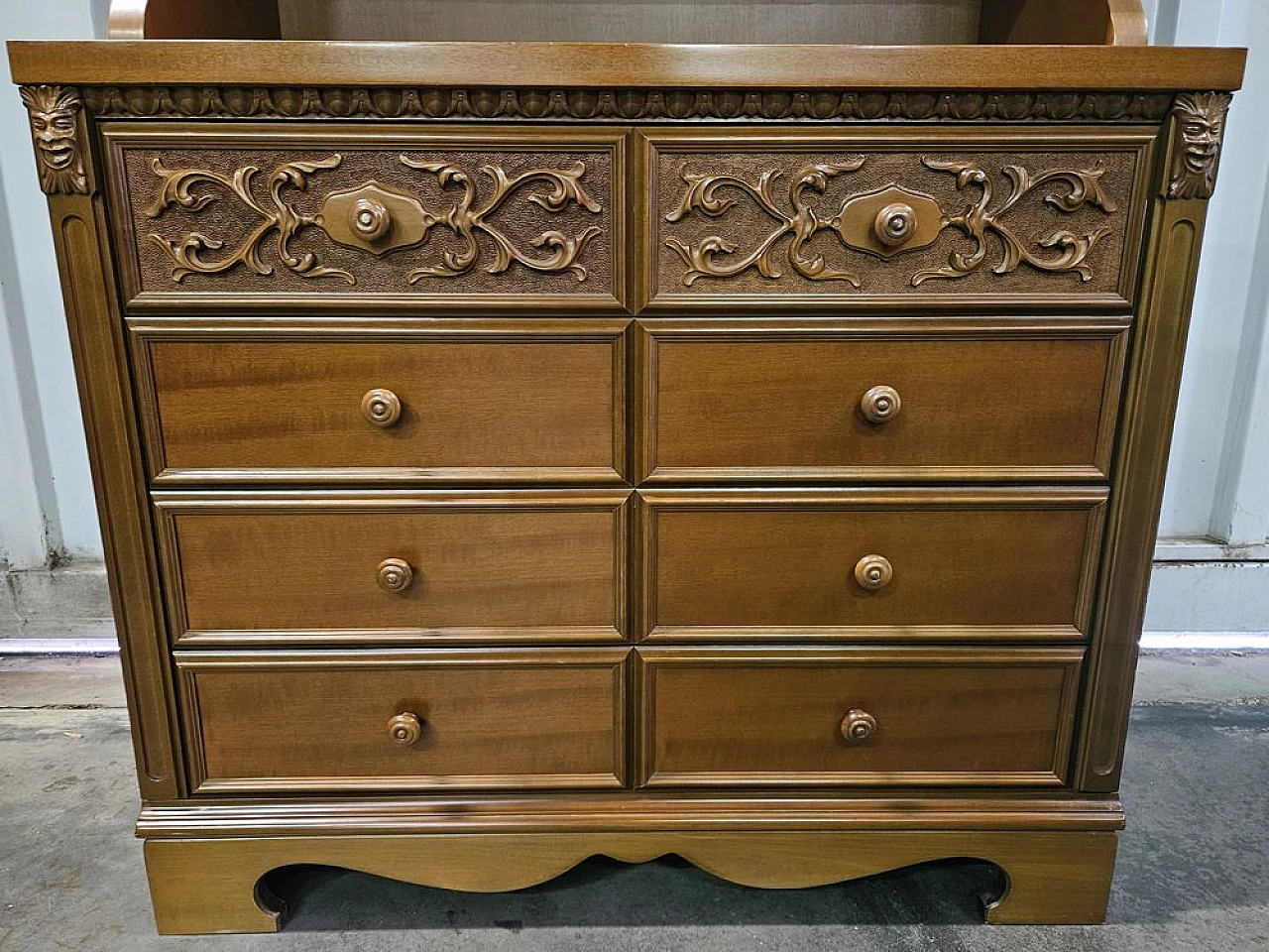 Italian carved wooden sideboard with drawers, 1980 16