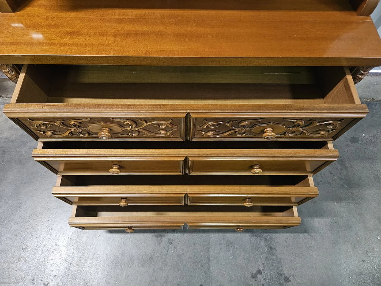 Italian carved wooden sideboard with drawers, 1980 19