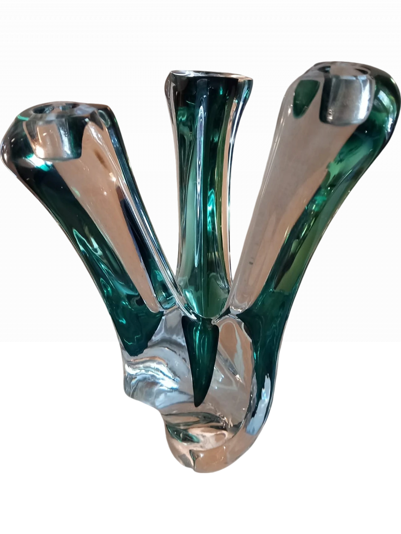 Three-flame crystal candle holder by Val Saint-Lambert, 1960s