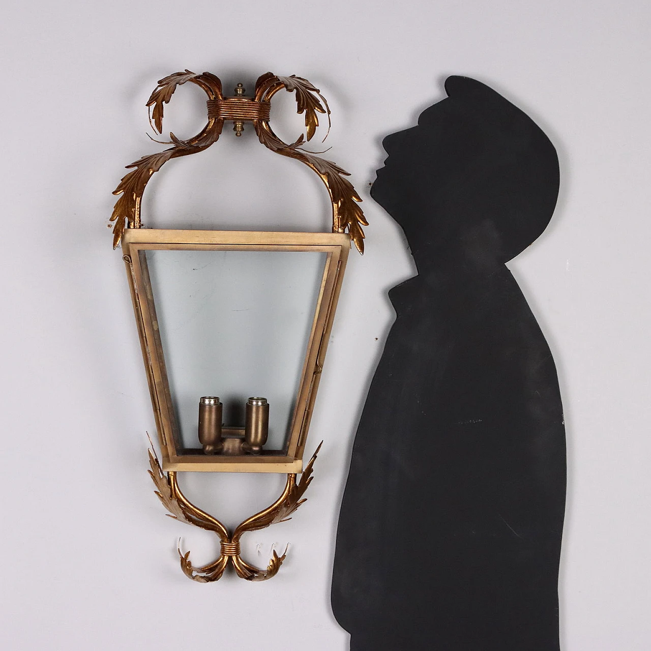 Pair of brass & iron wall lights with floral motifs 2