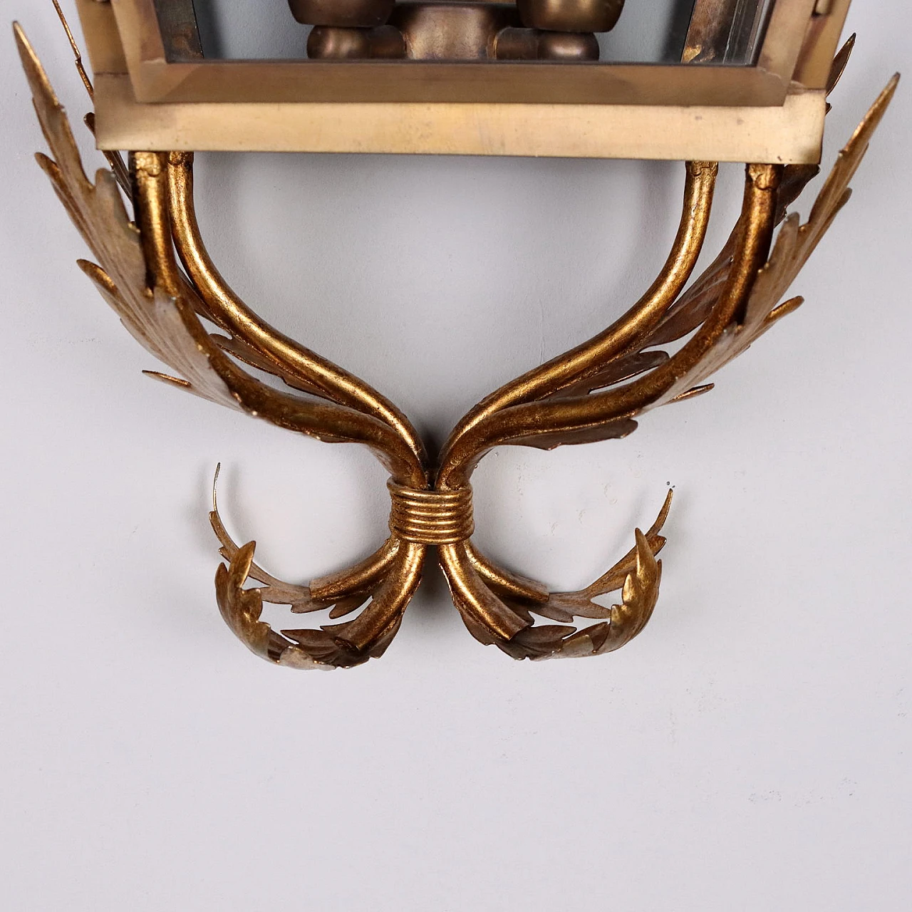Pair of brass & iron wall lights with floral motifs 5