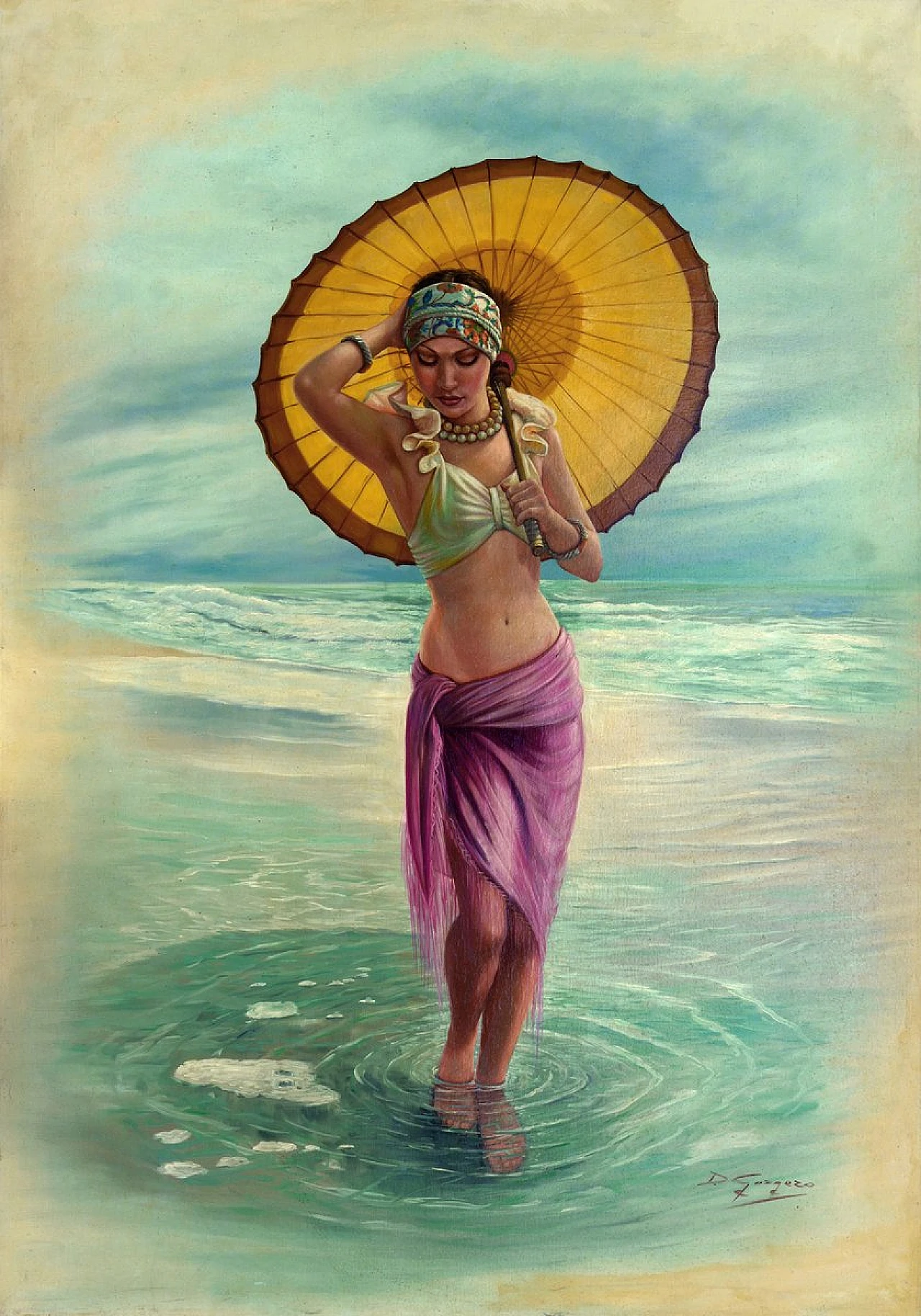 L'ombrello giallo di Donato Gorgero, olio su tela, anni '80 1