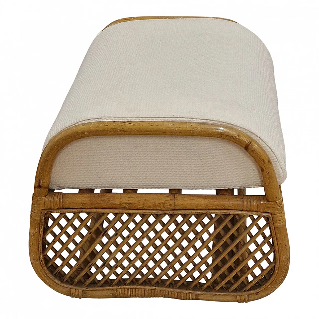 Coppia di sgabelli in bambù e rattan con seduta in tessuto, anni '80 2