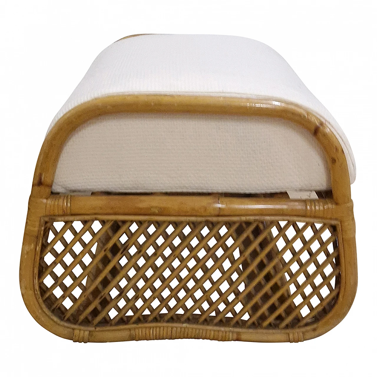 Coppia di sgabelli in bambù e rattan con seduta in tessuto, anni '80 6