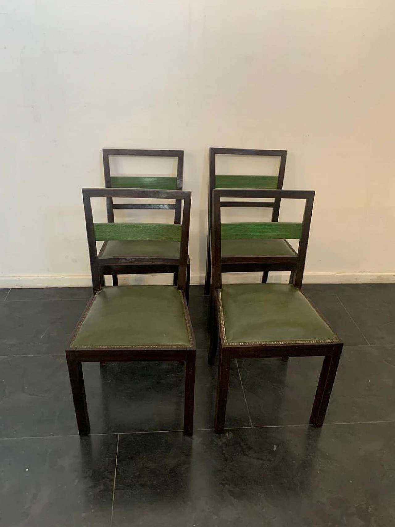 Art Deco Rosewood & Green Maple Dining Set, Set of 9 14