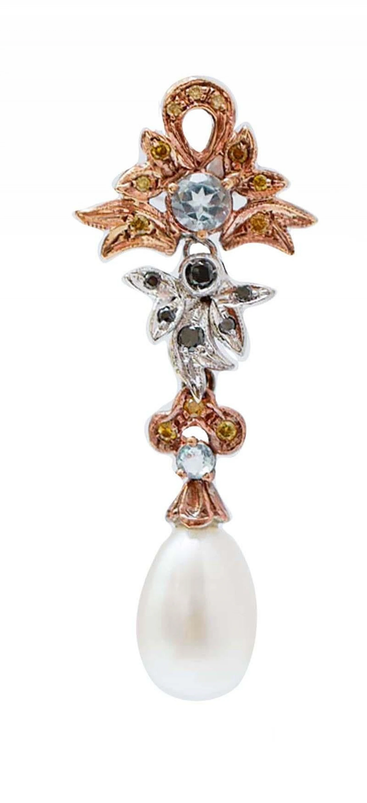Gold and rose gold earrings with pearls, topazes and diamonds, 1970s 2