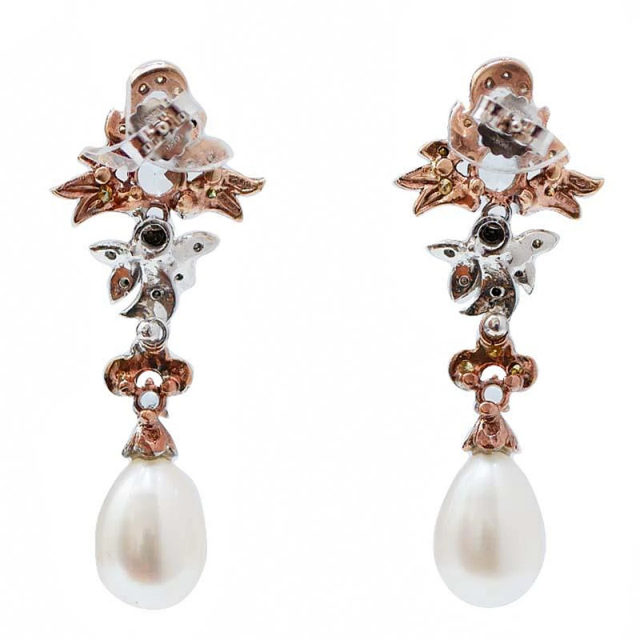 Gold and rose gold earrings with pearls, topazes and diamonds, 1970s 3