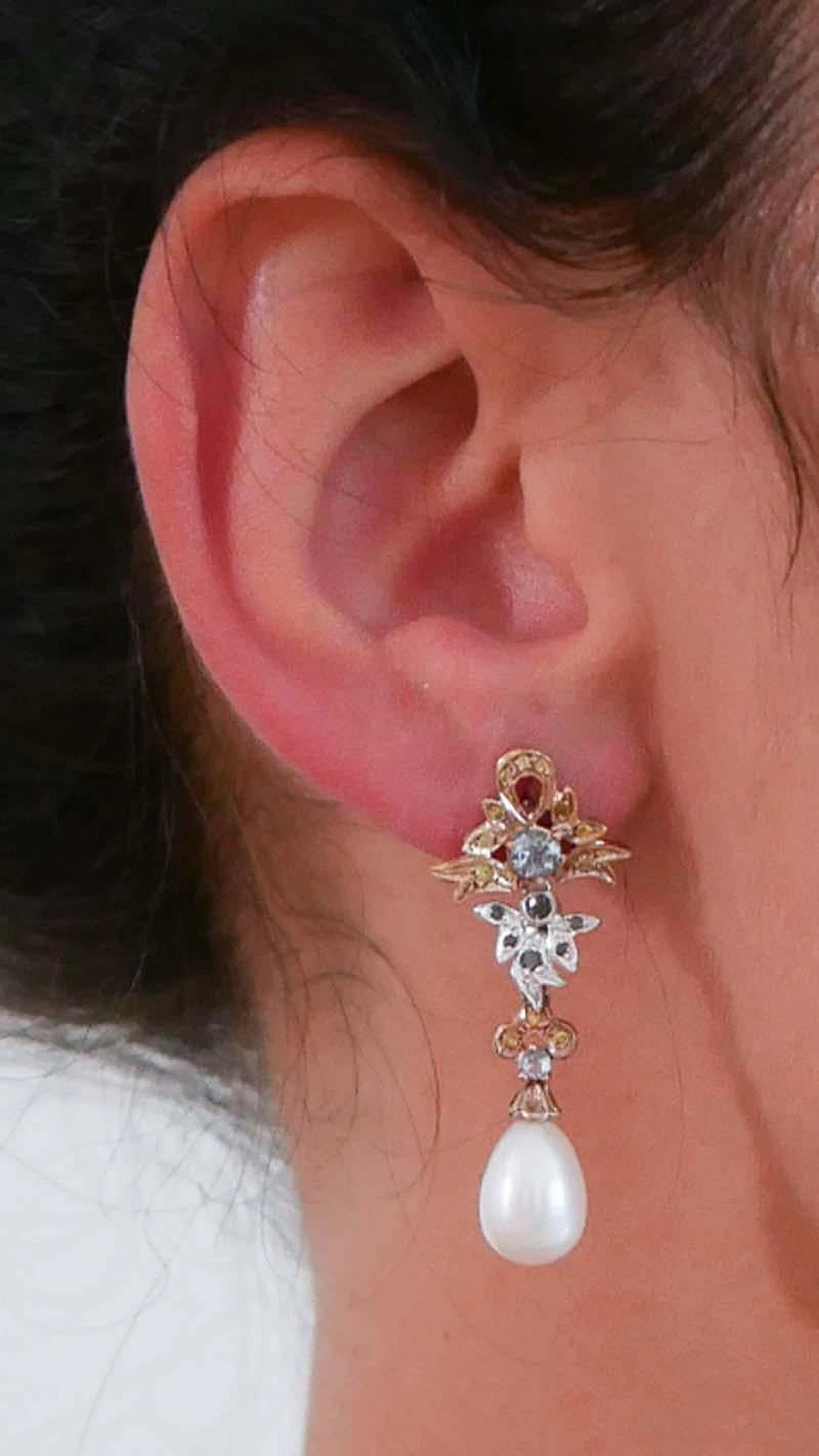 Gold and rose gold earrings with pearls, topazes and diamonds, 1970s 5