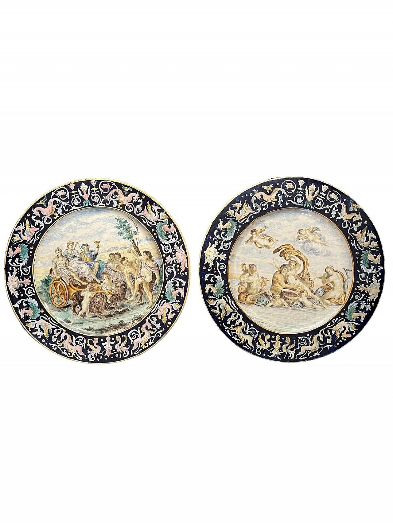 Pair of majolica plates by Battaglia, 19th century 7