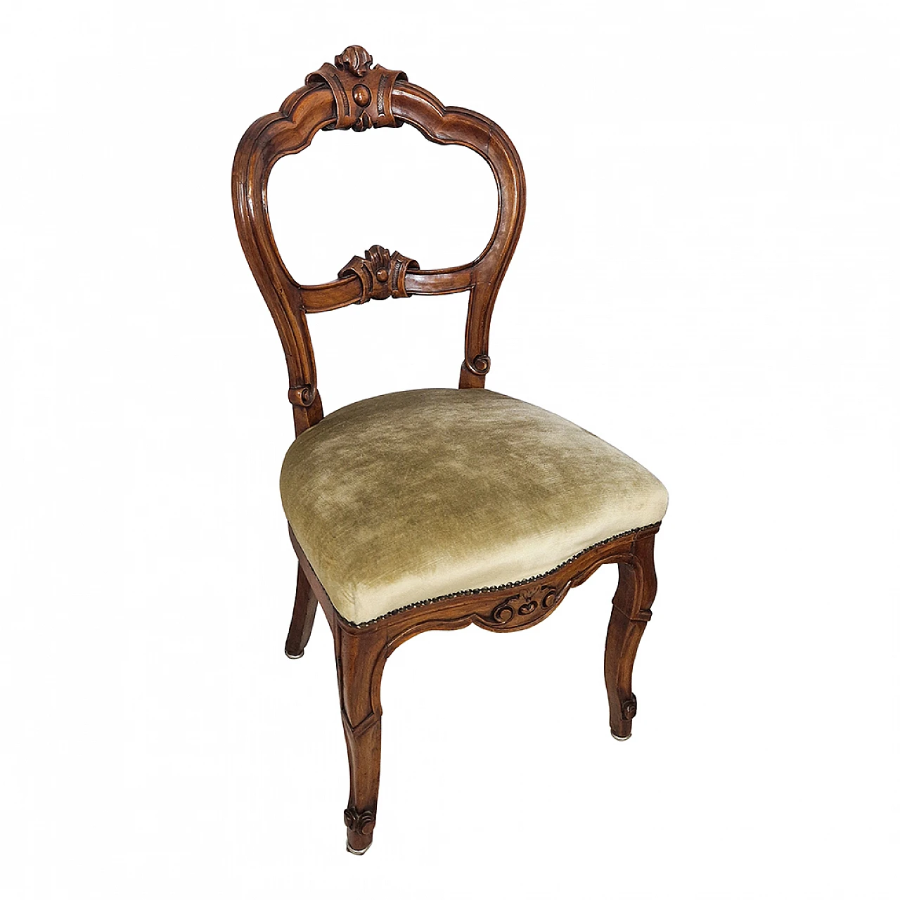 Set di 5 sedie Luigi Filippo con seduta in velluto verde, '800 5