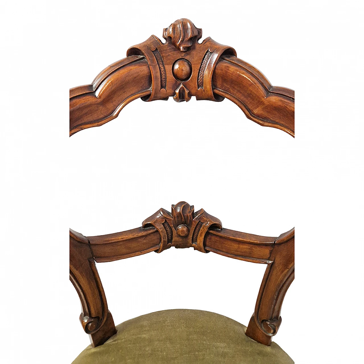 Set di 5 sedie Luigi Filippo con seduta in velluto verde, '800 8