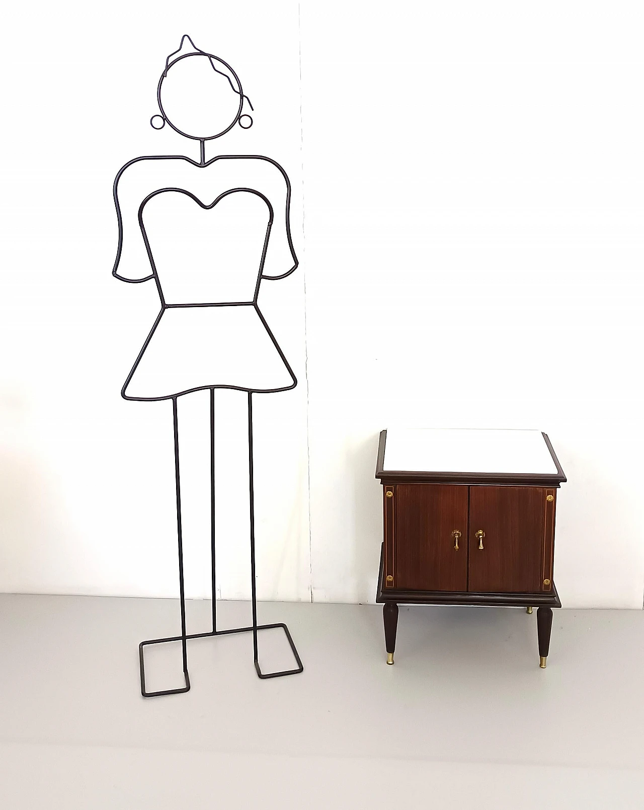 Pair of lack walnut nightstands with marble top, 1950s 2