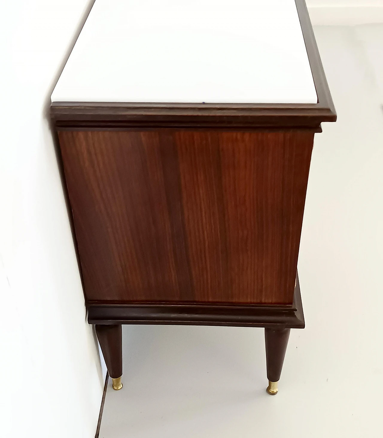 Pair of lack walnut nightstands with marble top, 1950s 6