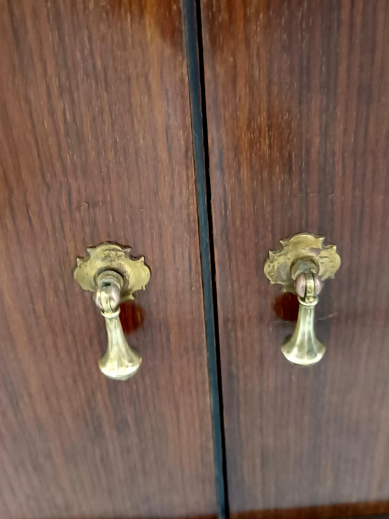 Pair of lack walnut nightstands with marble top, 1950s 10