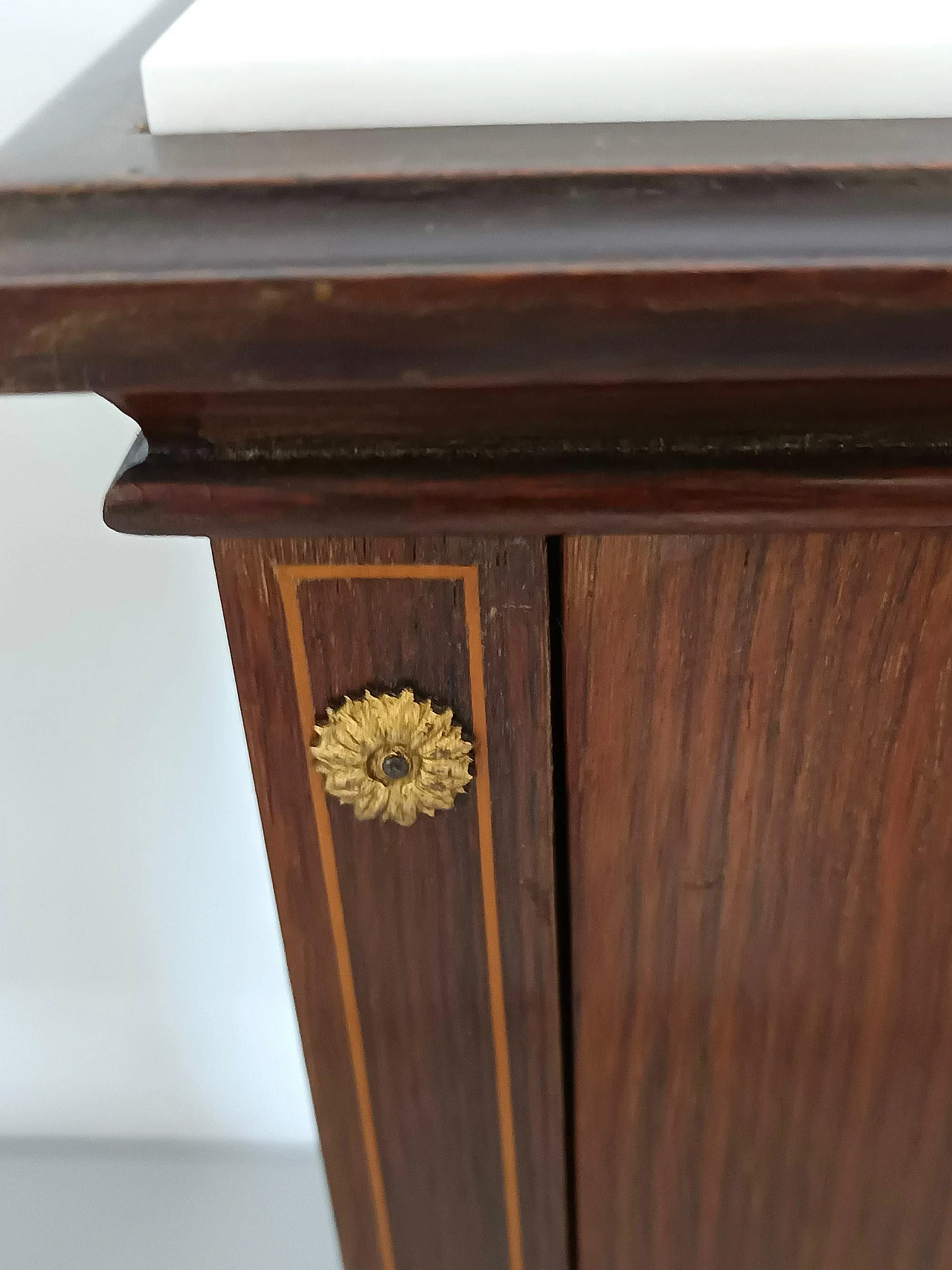 Pair of lack walnut nightstands with marble top, 1950s 11