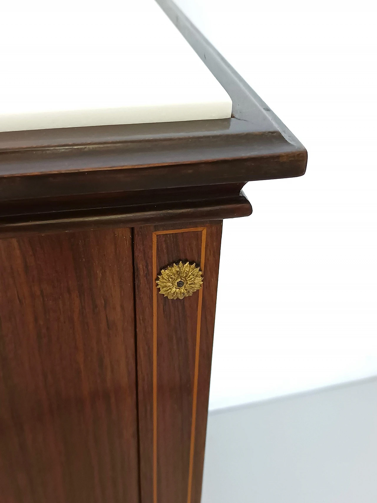 Pair of lack walnut nightstands with marble top, 1950s 12