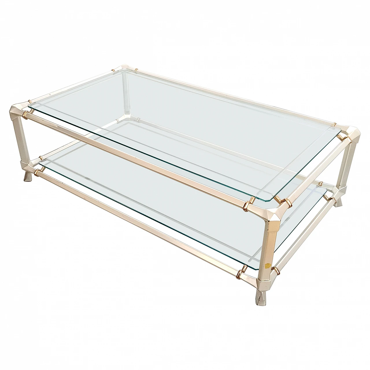 Engraved crystal and metal coffee table with lower shelf, 1990s 1