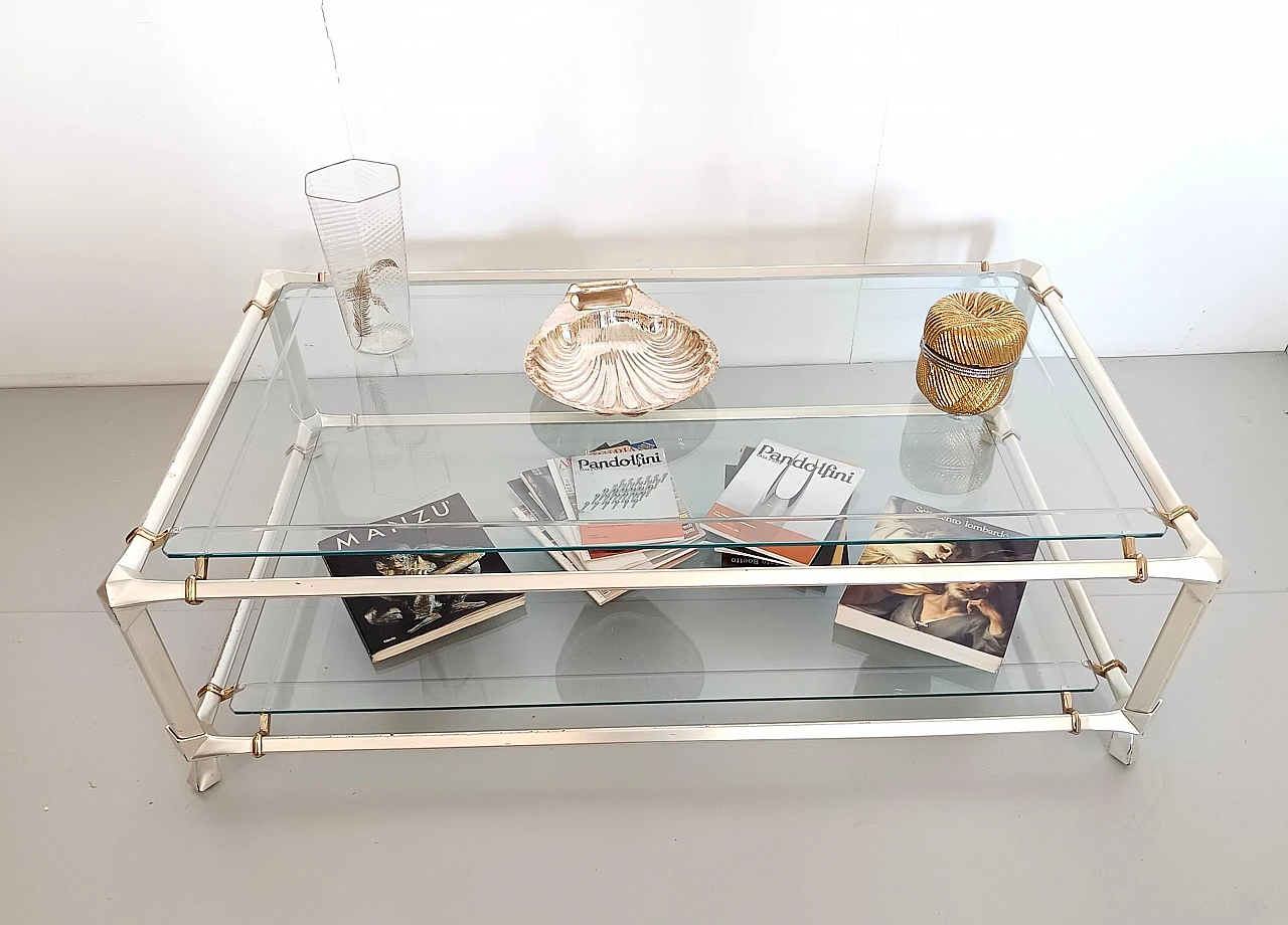 Engraved crystal and metal coffee table with lower shelf, 1990s 2