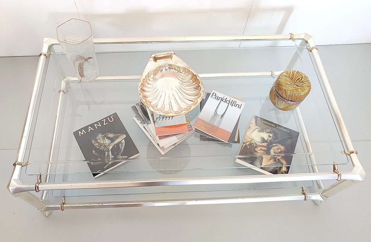 Engraved crystal and metal coffee table with lower shelf, 1990s 3